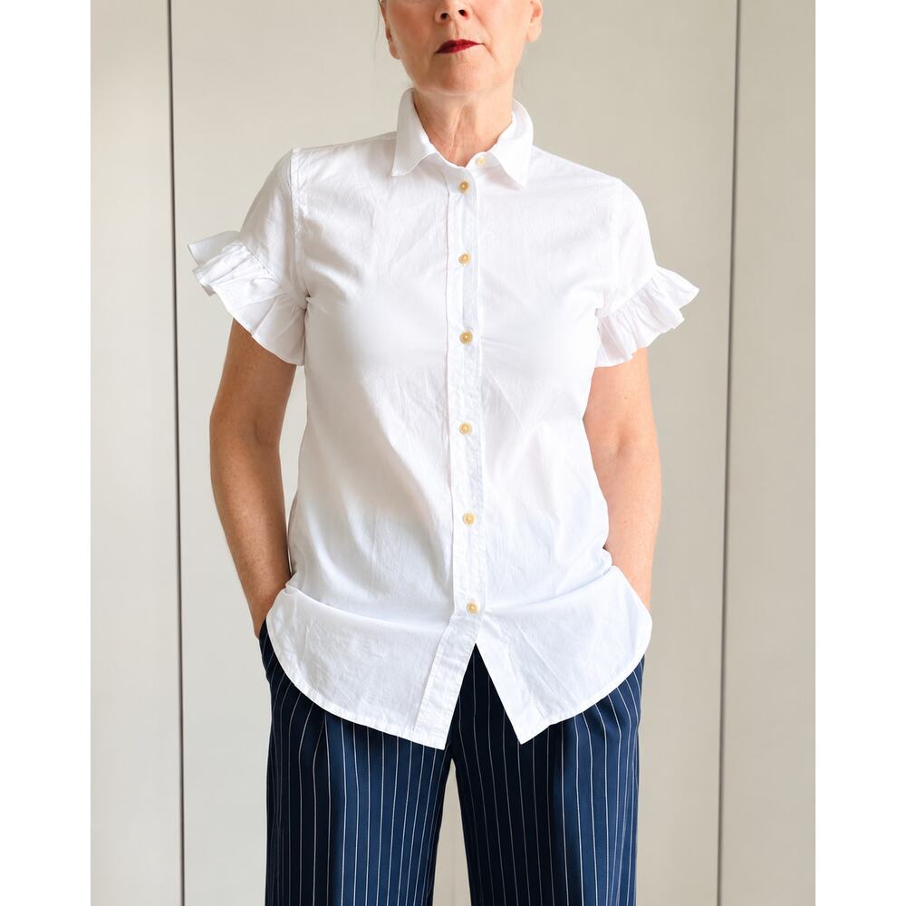J Crew Womens Classic-fit lightweight cotton poplin ruffle-sleeve shirt SZ 0